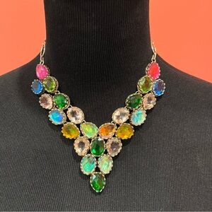 Multicolor Glass and Sterlings Statement Necklace Vintage